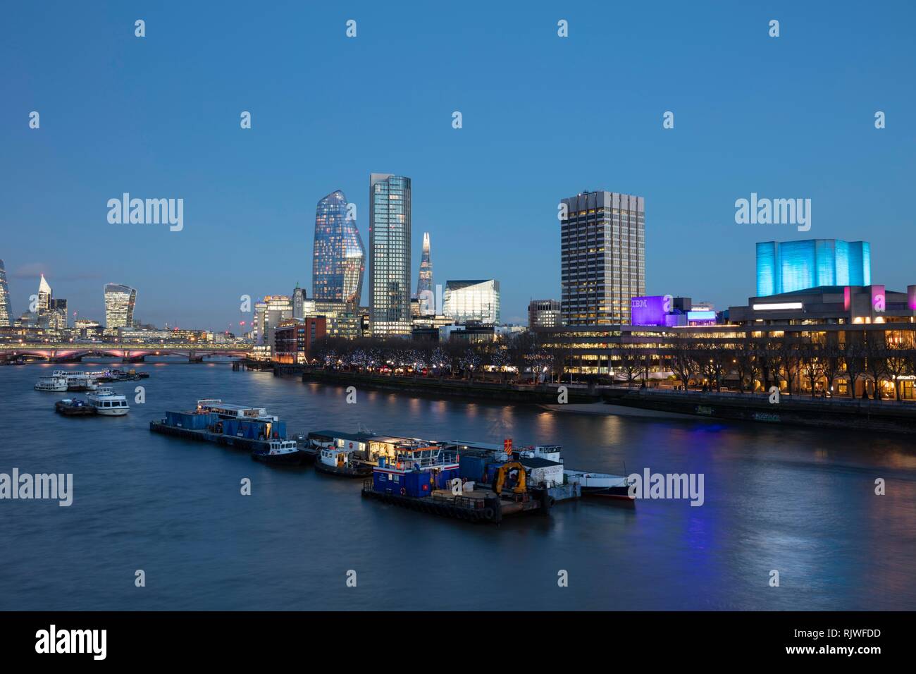 Panorama at the Thames, Skyline at dusk, Southwark, London, England, Great Britain Stock Photo