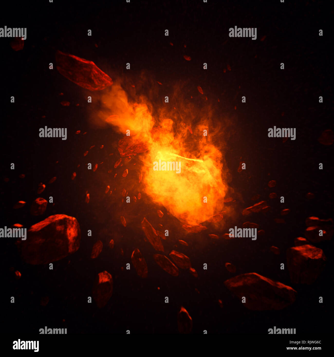 Fire comet in space with meteor storm. Powerful star moving. Concept