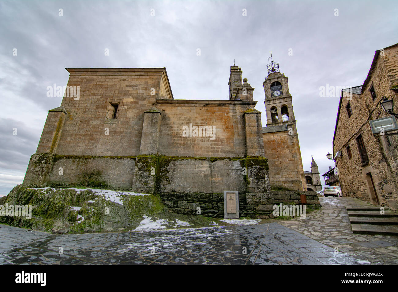 Puebla de Sanabria, Zamora, Spain; January 2017: This is the church called Our lady of Azogue in the village of Puebla de Sanabria in the province of  Stock Photo