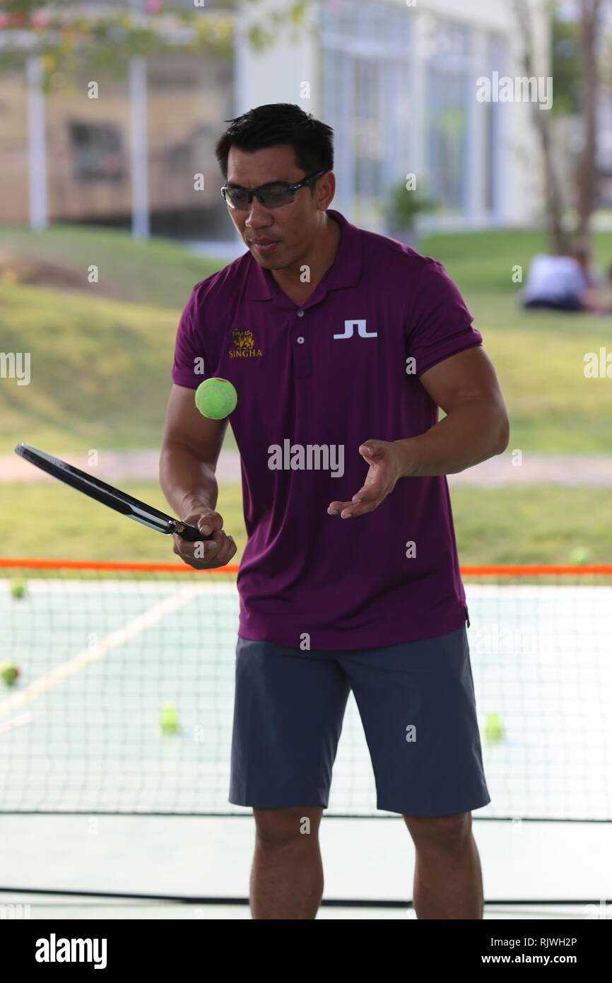 Internationally renowned Thai former tennis champion Paradorn Srichaphan coaches young students