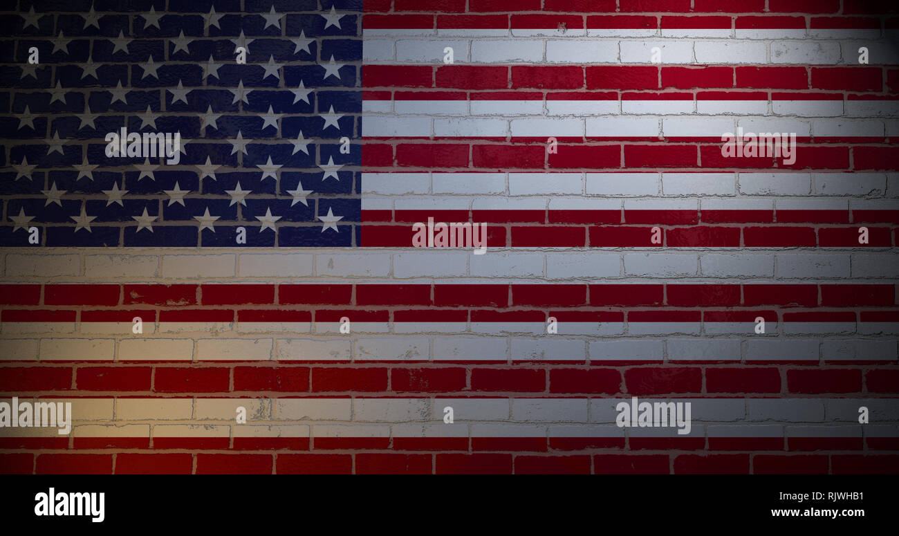 Flag of United States of America painted on brick wall. Creative 3d ...