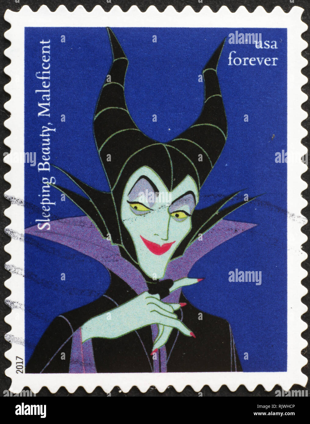 Witch Maleficent from Sleeping Beauty on american stamp Stock Photo