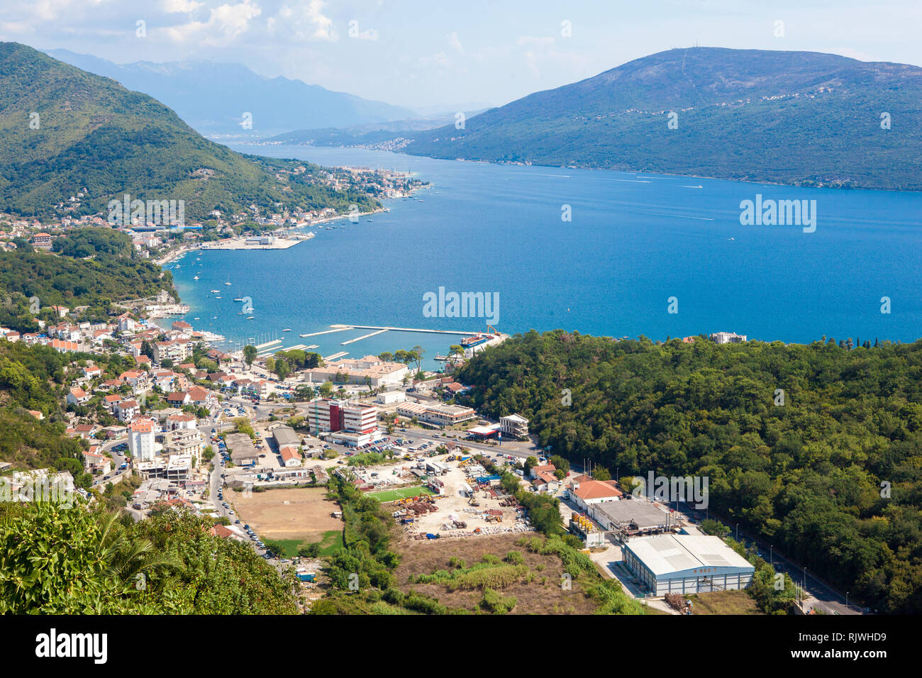 Aerial view of Kotor Bay and marina Herceg Novi. MONTENEGRO Stock Photo