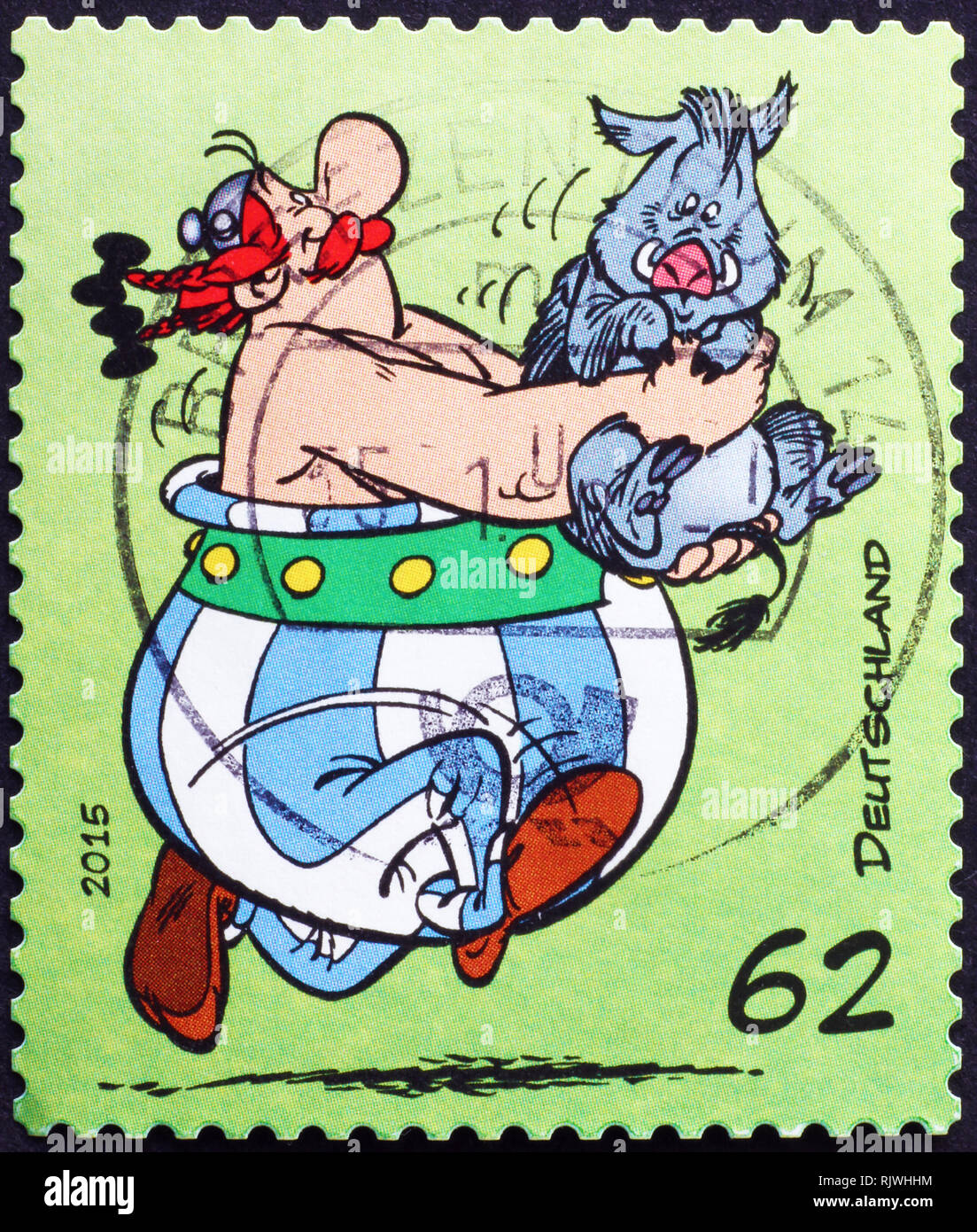 Cartoon Obelix on german postage stamp Stock Photo