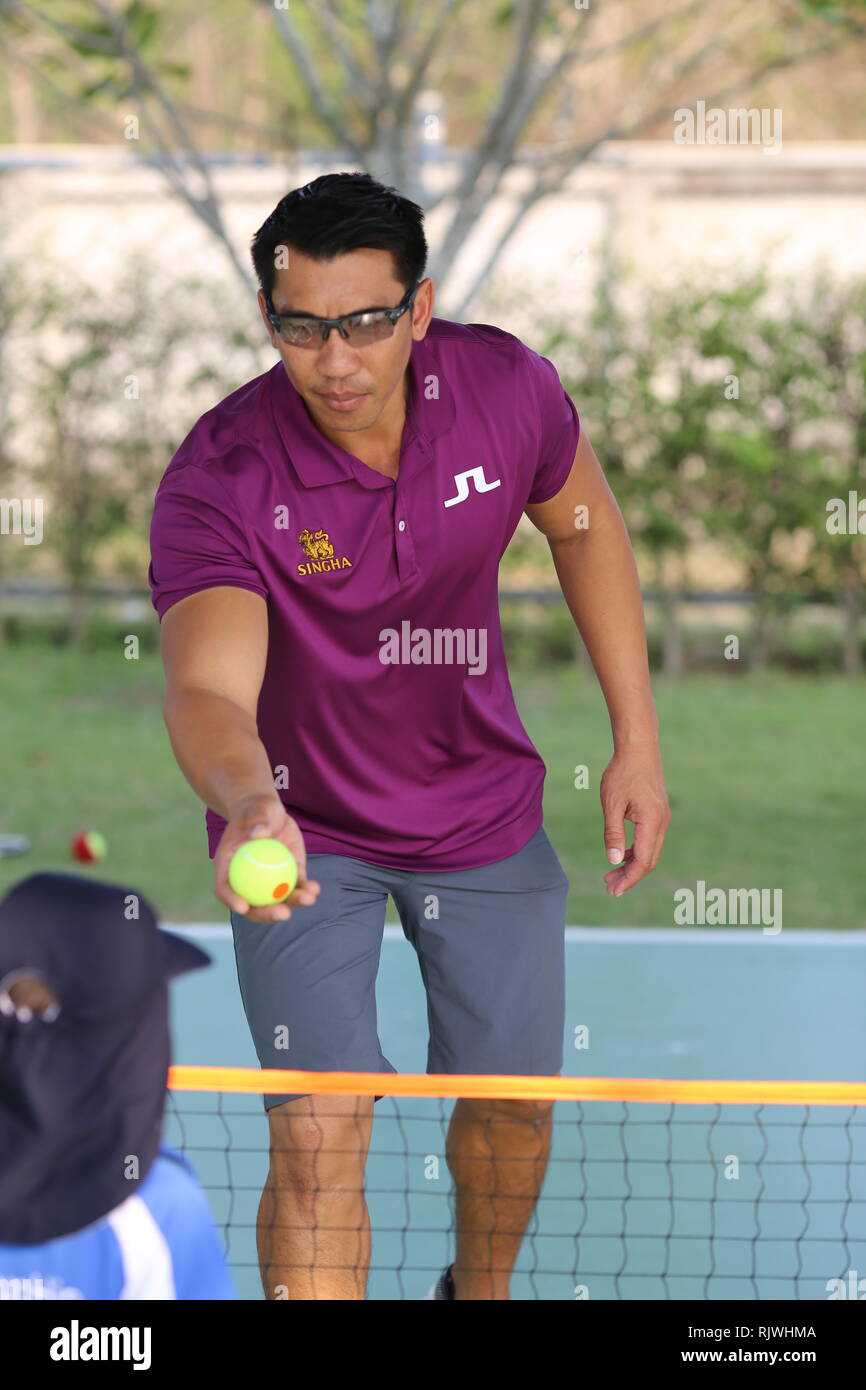 Internationally renowned Thai former tennis champion Paradorn Srichaphan coaches young students