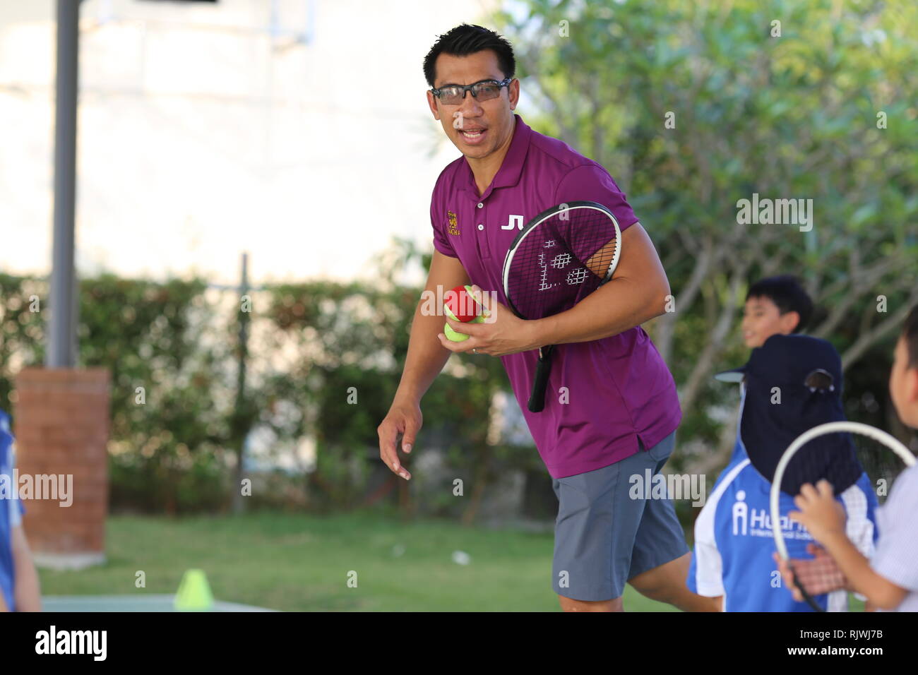 Internationally renowned Thai former tennis champion Paradorn Srichaphan coaches young students