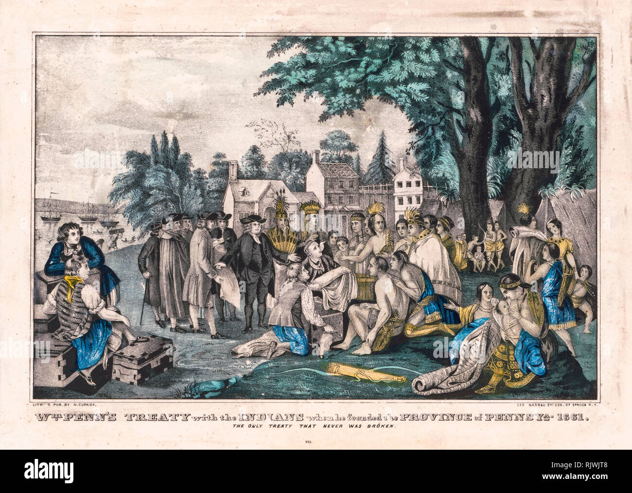 William Penn's treaty with the Indians when he founded the province of Pennsylvania in 1661, print 1835-1856 Stock Photo