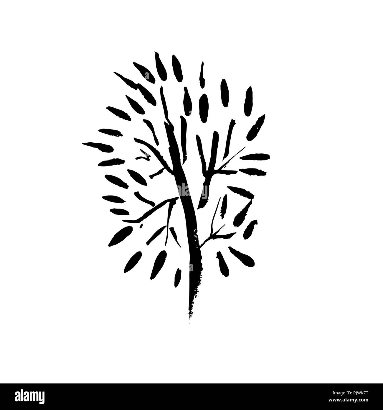 Tree silhouette. Hand drawn vector illustration Stock Vector Image ...