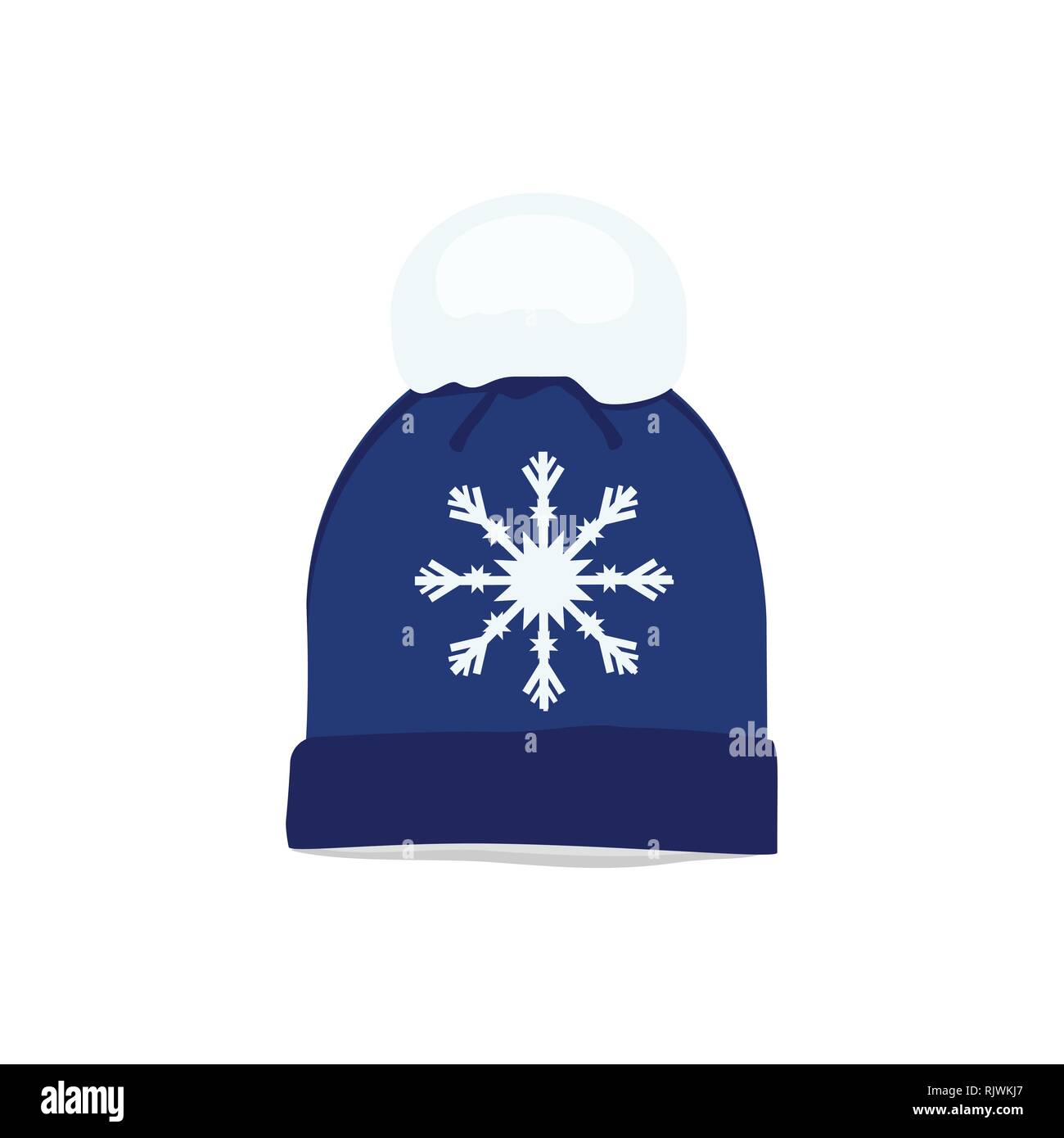 Vector illustration winter hat cap with snowflake and pompom  flat design Stock Vector