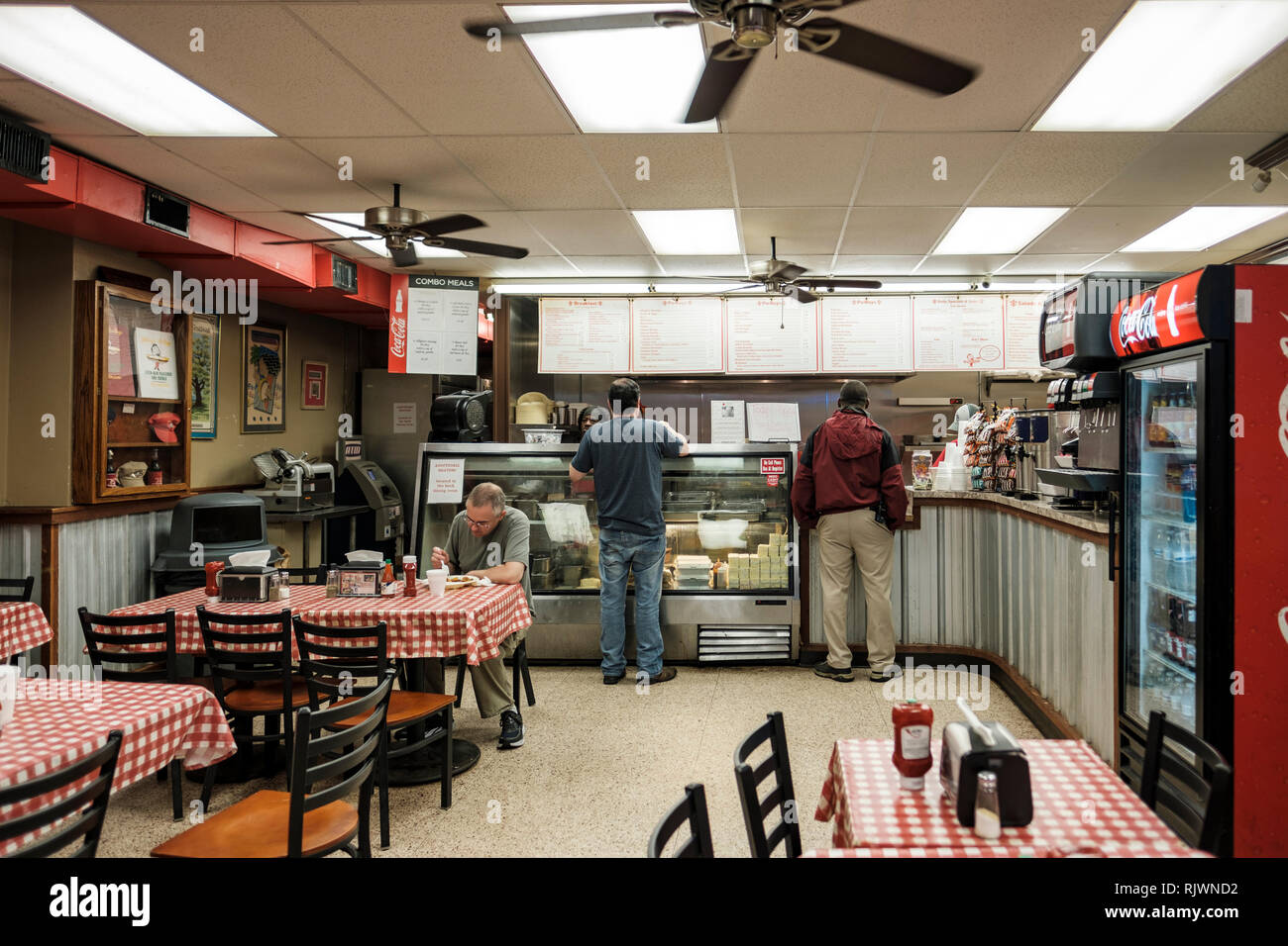 Interior of Johnny's Po-Boys restaurant, New Orleans French Quarter, St. Louis St., New Orleans, LA, USA. Stock Photo