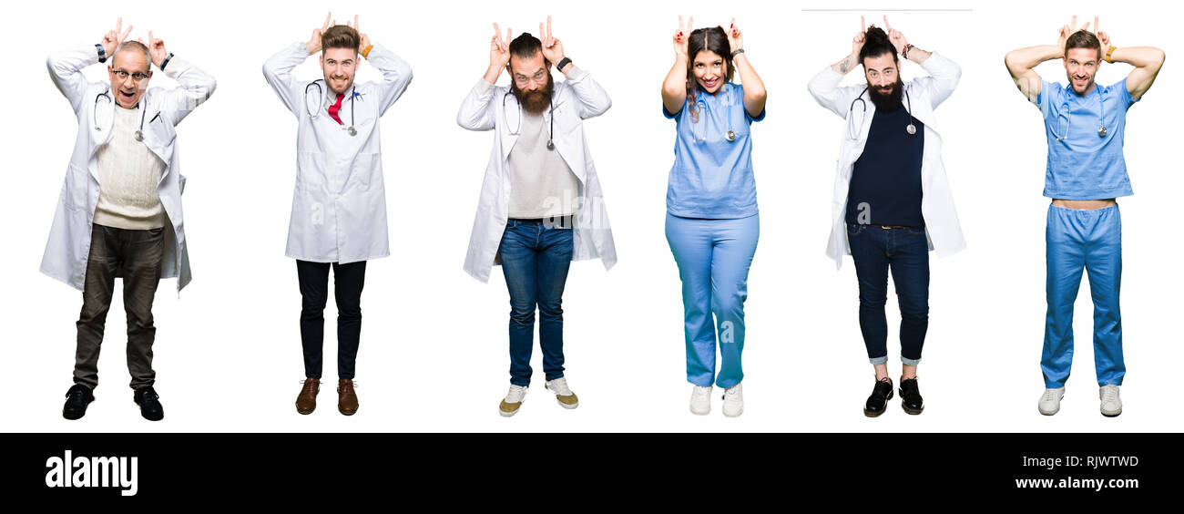 Collage Of Group Of Doctors And Surgeons People Over White