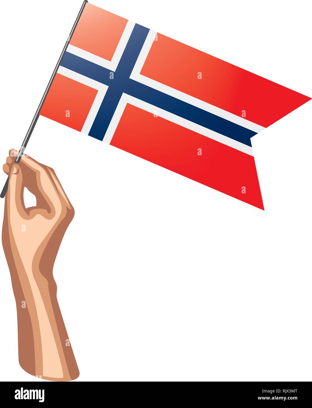 Norway flag and hand on white background. Vector illustration Stock ...