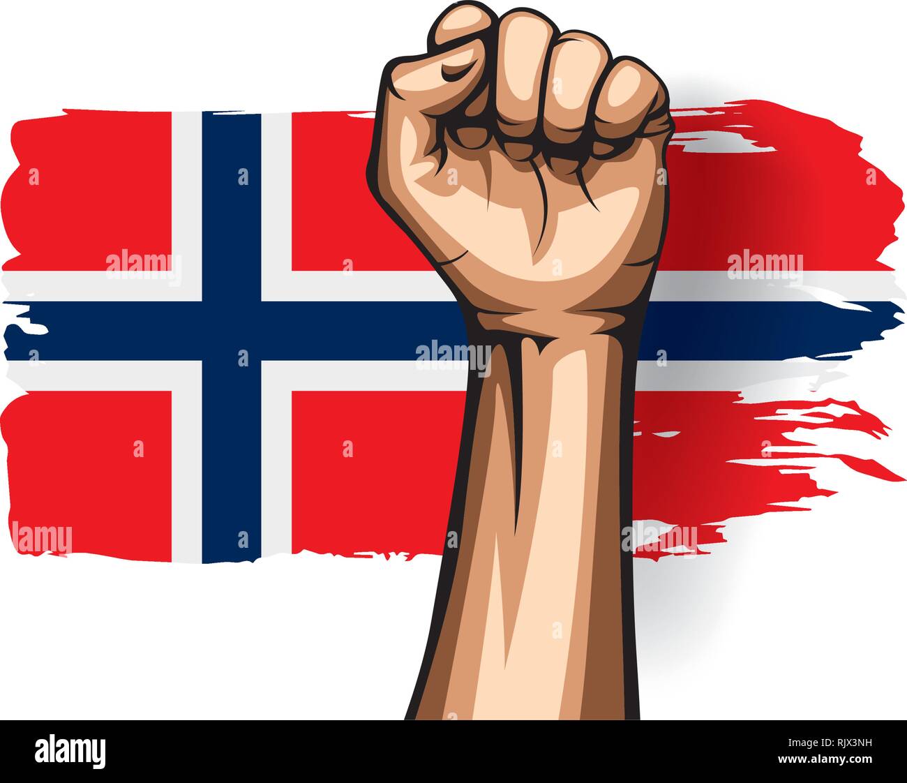 Norway flag and hand on white background. Vector illustration Stock ...