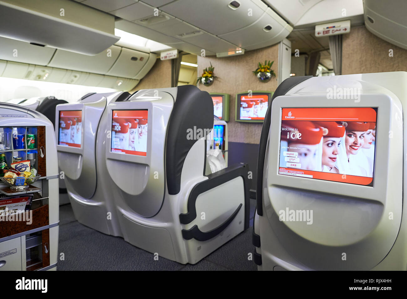 MOSCOW, RUSSIA MARCH 30, 2015 inside of Emirates Boeing777