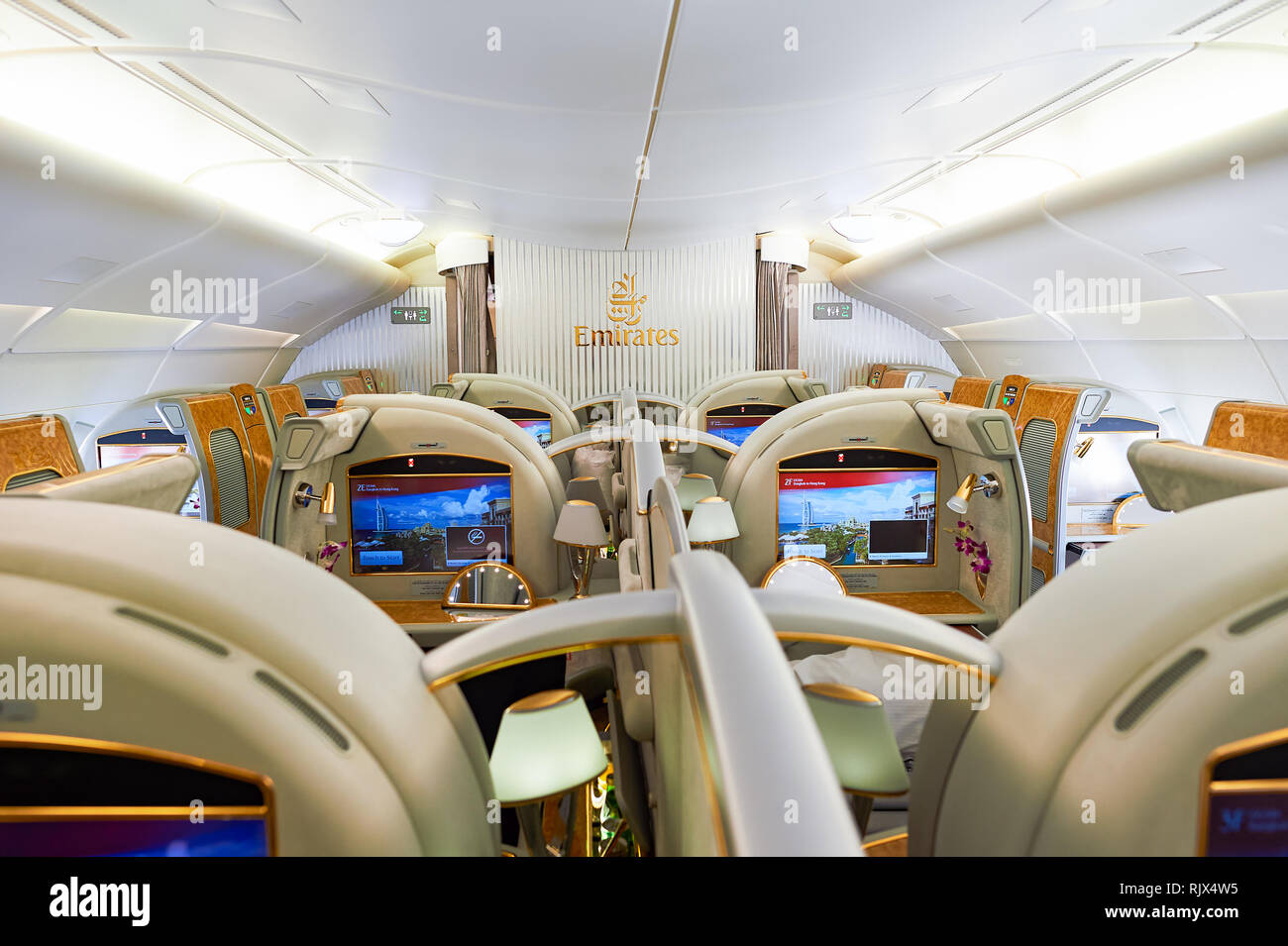 BANGKOK, THAILAND MARCH 31, 2015 interior of Emirates Airbus A380