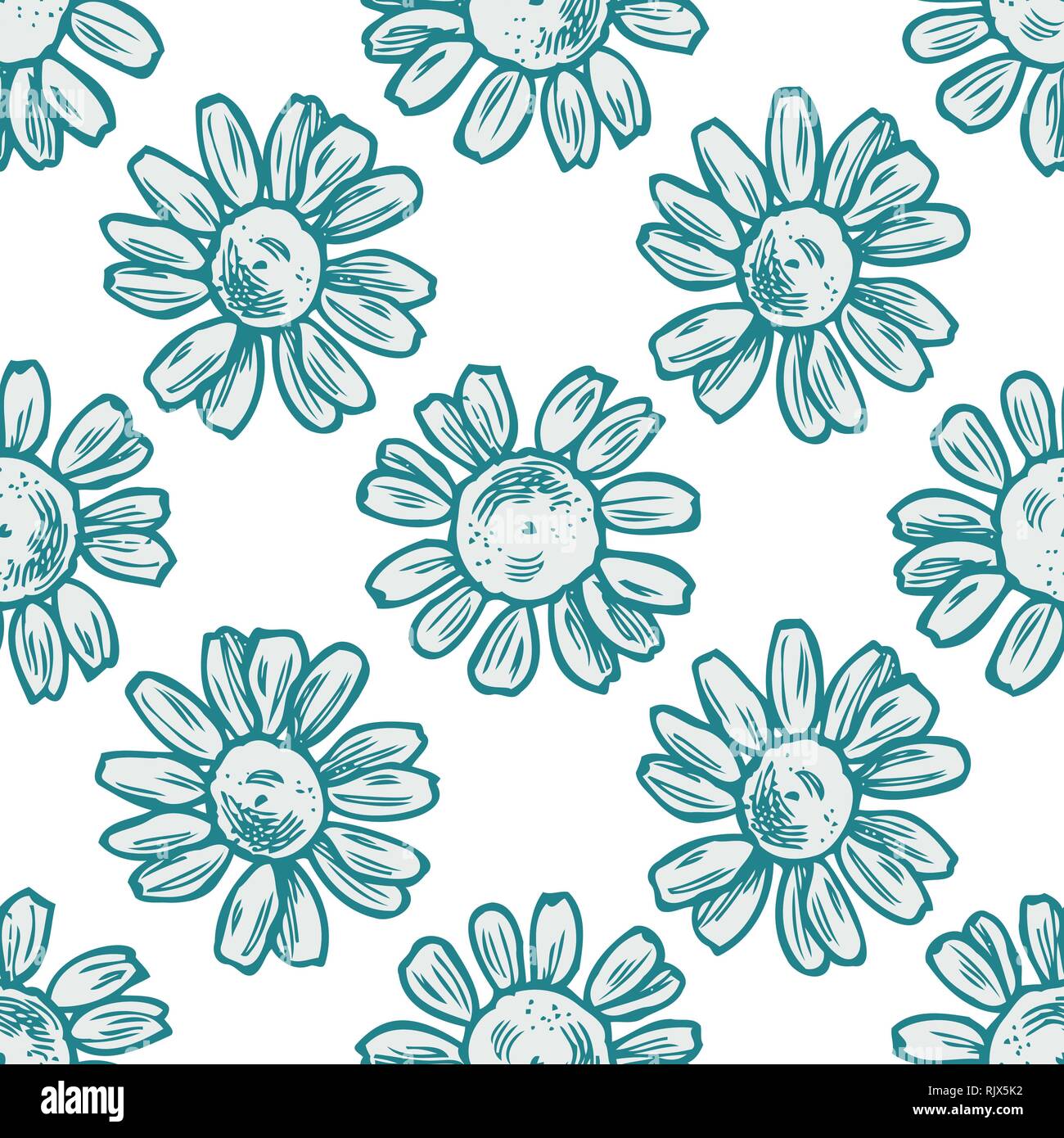 Seamless pattern with hand drawn pastel chamomile Stock Vector Image ...
