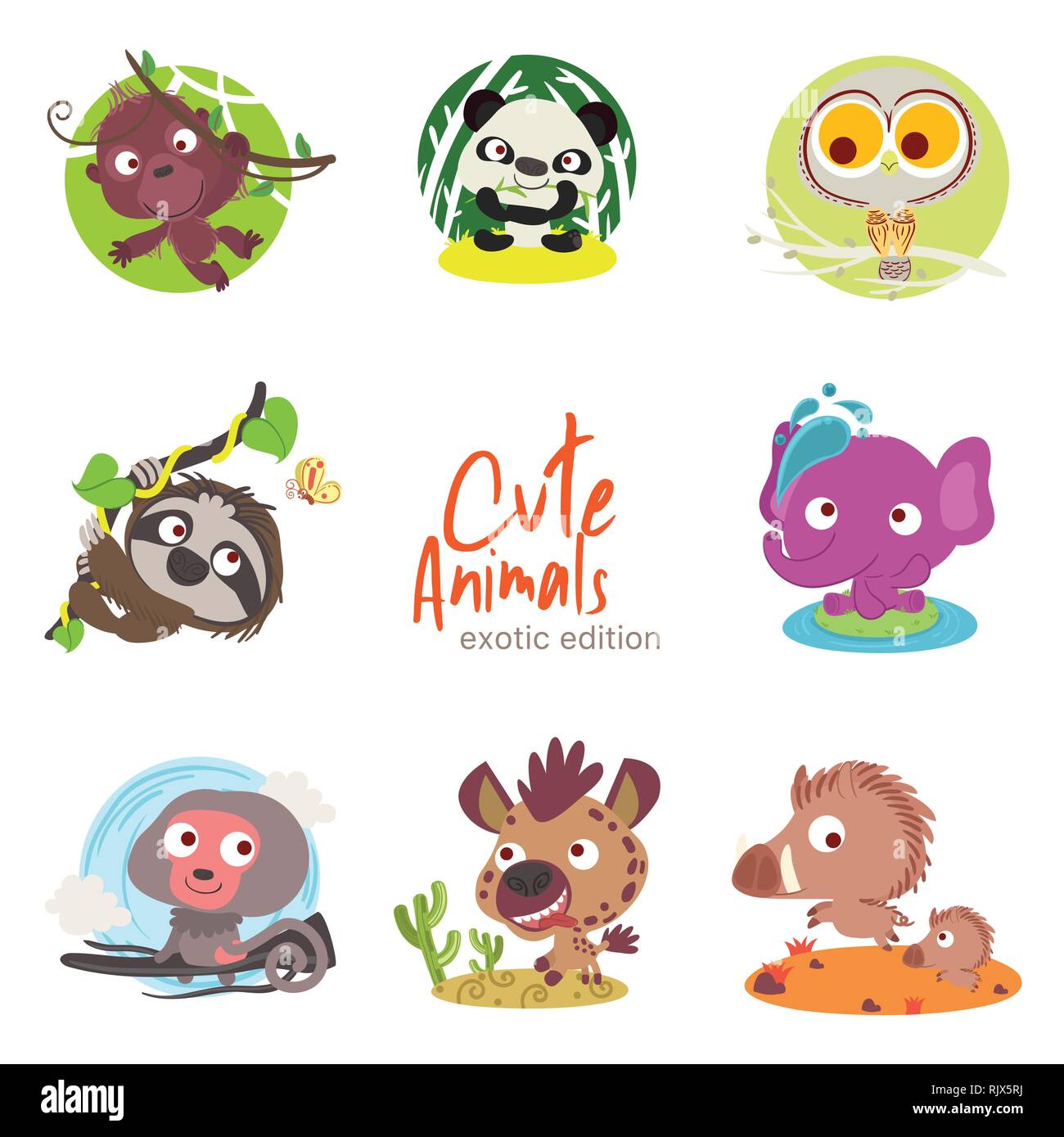 cute animals with scenery set Stock Vector Image & Art - Alamy