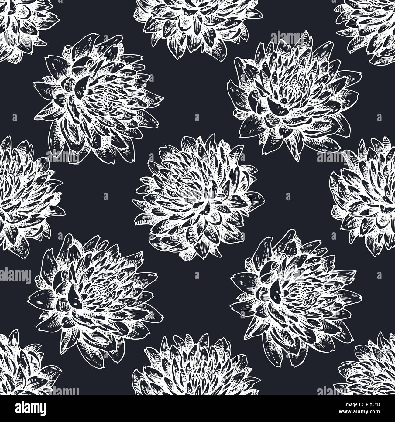 Seamless pattern with hand drawn chalk aster Stock Vector