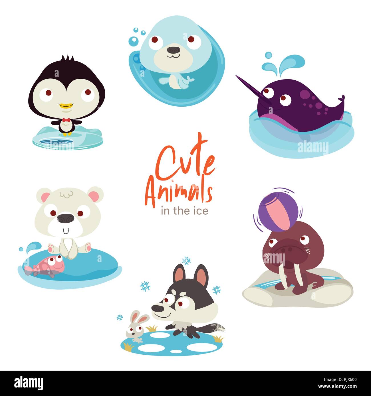 cute animals with scenery set Stock Vector