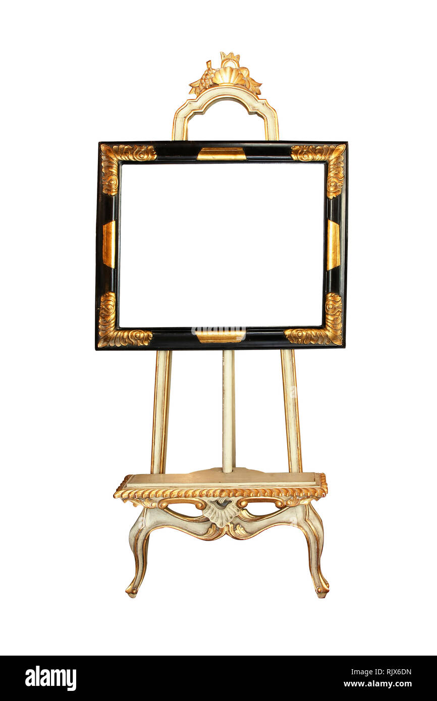 Floor easel with empty frame isolated included clipping path Stock Photo
