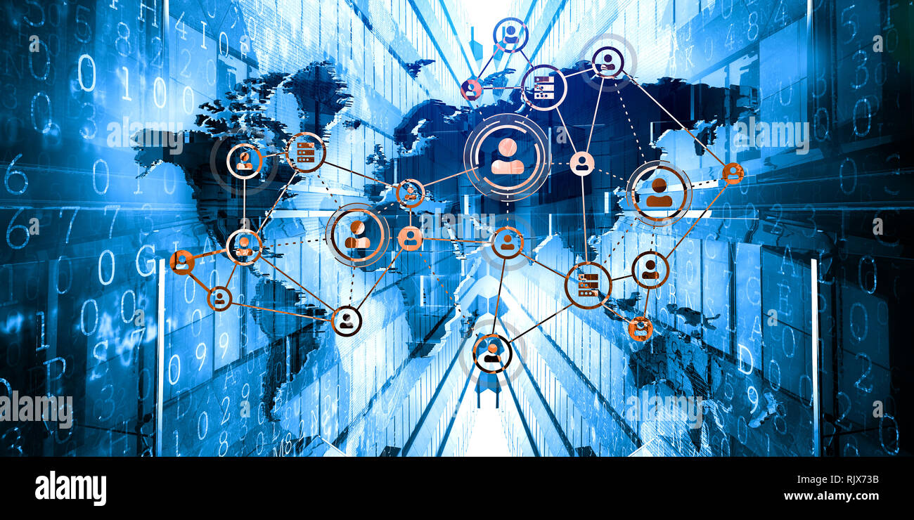 World map with infographics and social media icons. 3d rendering Stock ...