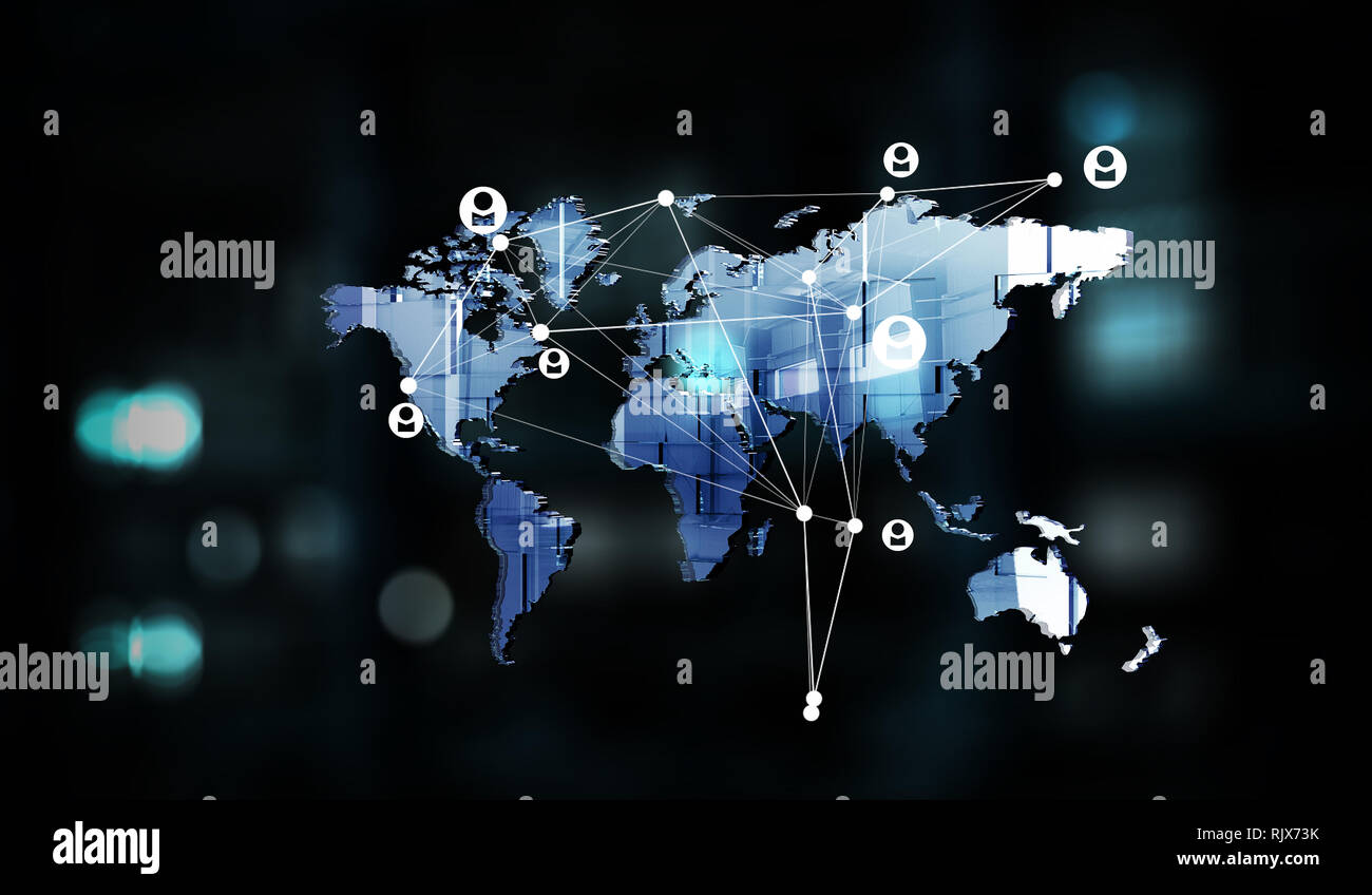 World map with infographics and social media icons. 3d rendering Stock ...