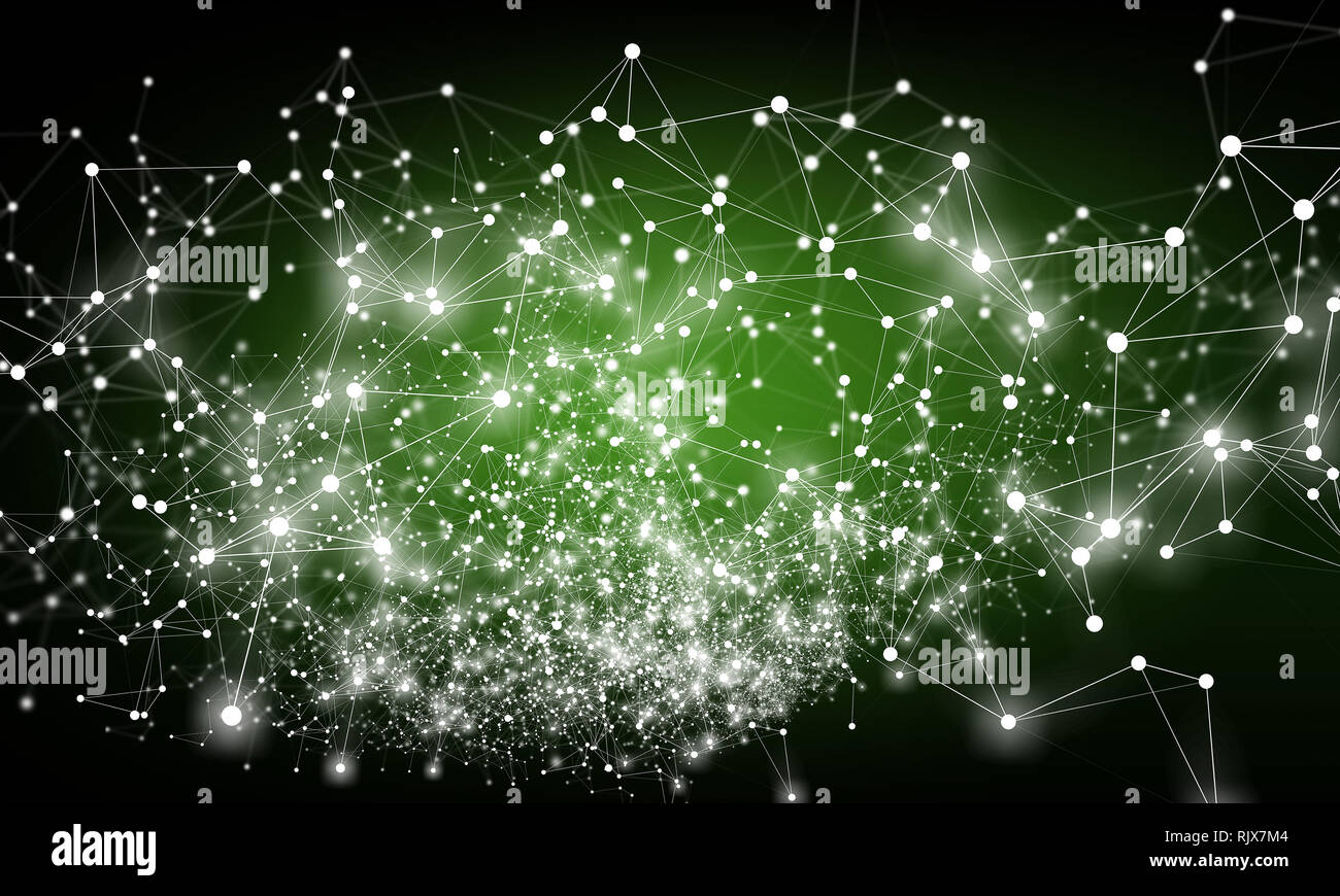 Abstract polygonal blue background with connecting dots and lines. 3d rendering Stock Photo