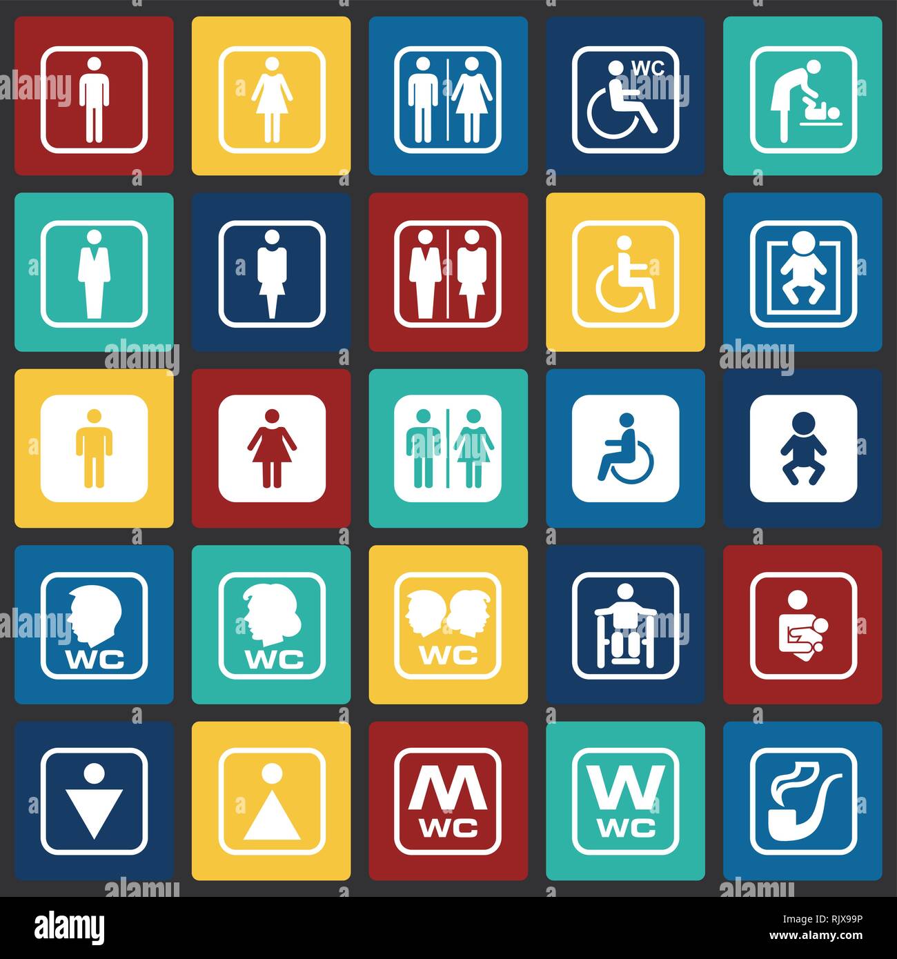 Restroom icons set on color squares background for graphic and web design,  Modern simple vector sign. Internet concept. Trendy symbol for website  design web button or mobile app Stock Vector Image &