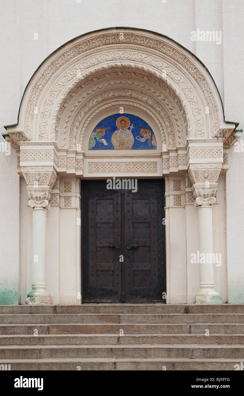 Entrance Of An Orthodox Church In Serbia Closeup View On Style