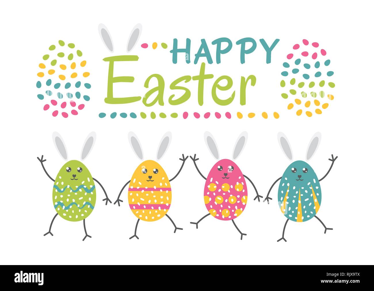 Happy Easter. Set of Easter cute eggs on a white background Stock Vector