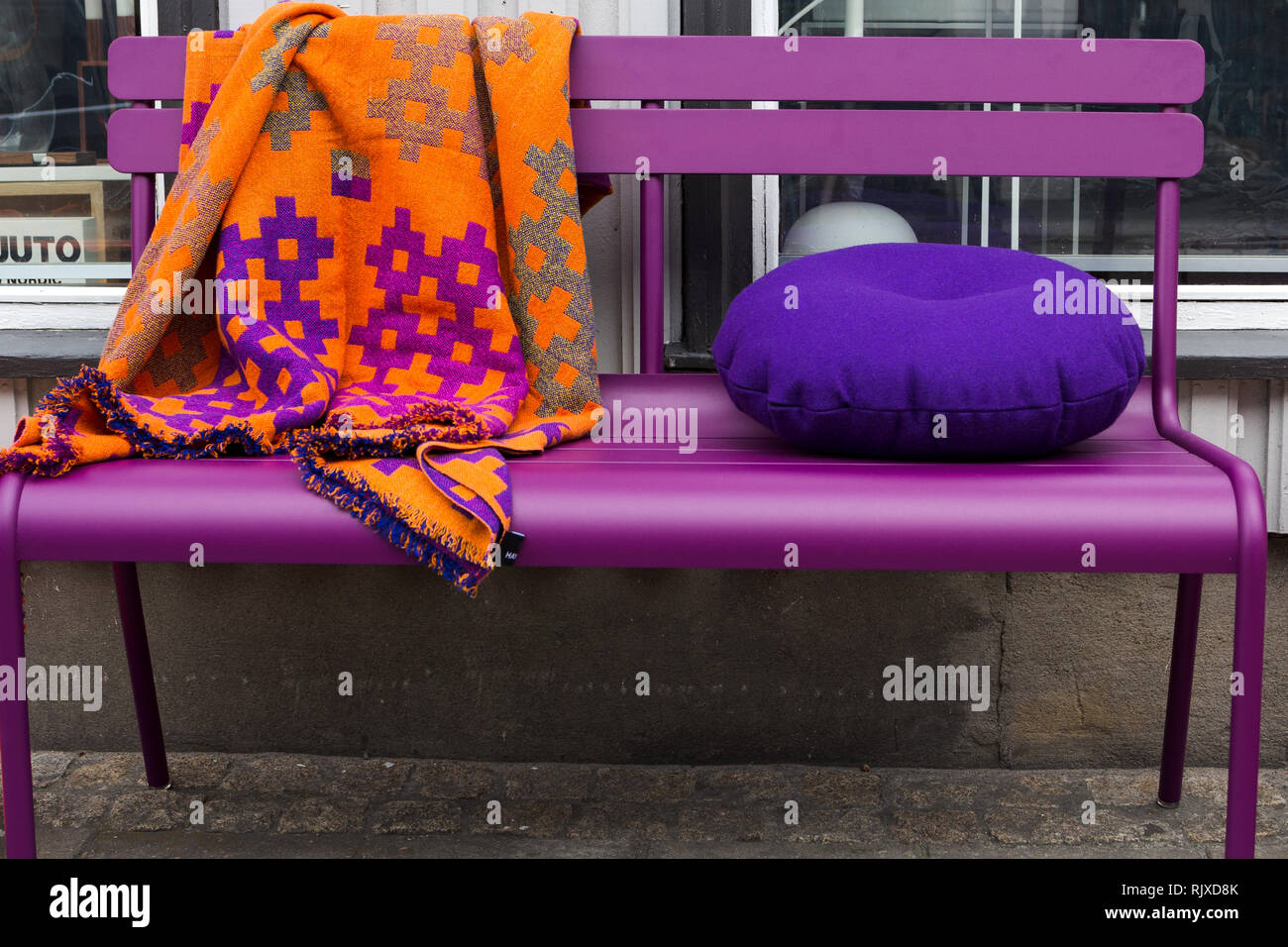 Decorated Purple bench Stock Photo