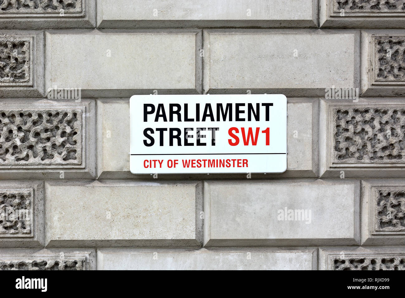 London, England, UK. Parliament Street sign, Westminster Stock Photo