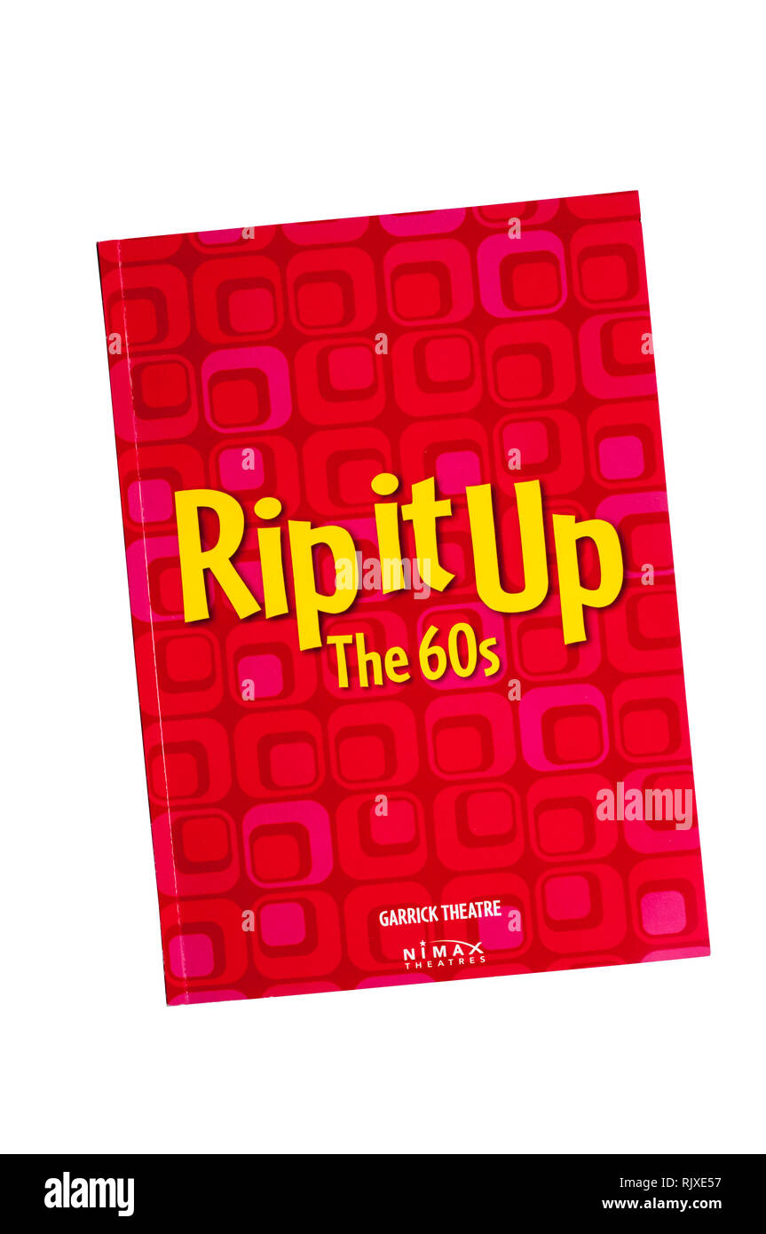 Programme for the 2019 production of Rip it Up The 60s at the Garrick Theatre.  Featuring dance and music from the 1960s. Stock Photo