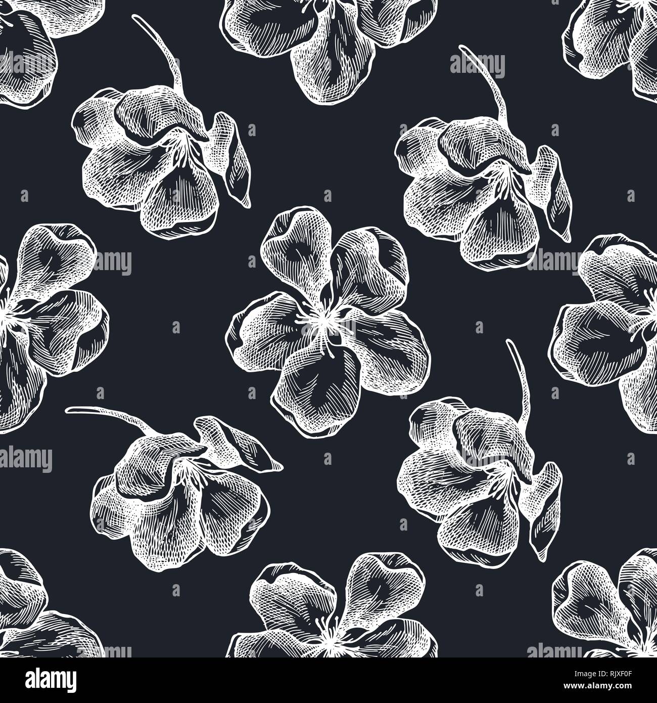 Seamless pattern with hand drawn chalk apple flowers Stock Vector