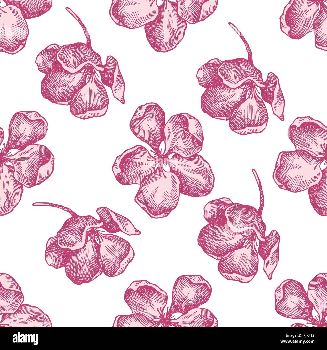 Seamless pattern with hand drawn pastel apple flowers Stock Vector
