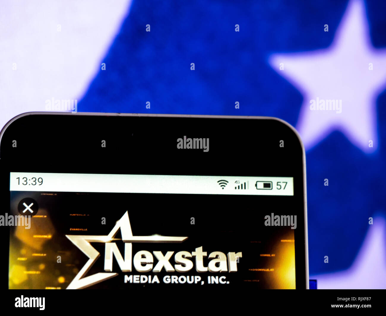 Nexstar Media Group Television broadcasting company  logo seen displayed on smart phone Stock Photo