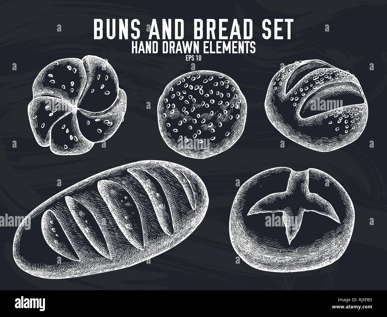Vector collection of hand drawn chalk buns and bread Stock Vector Image ...