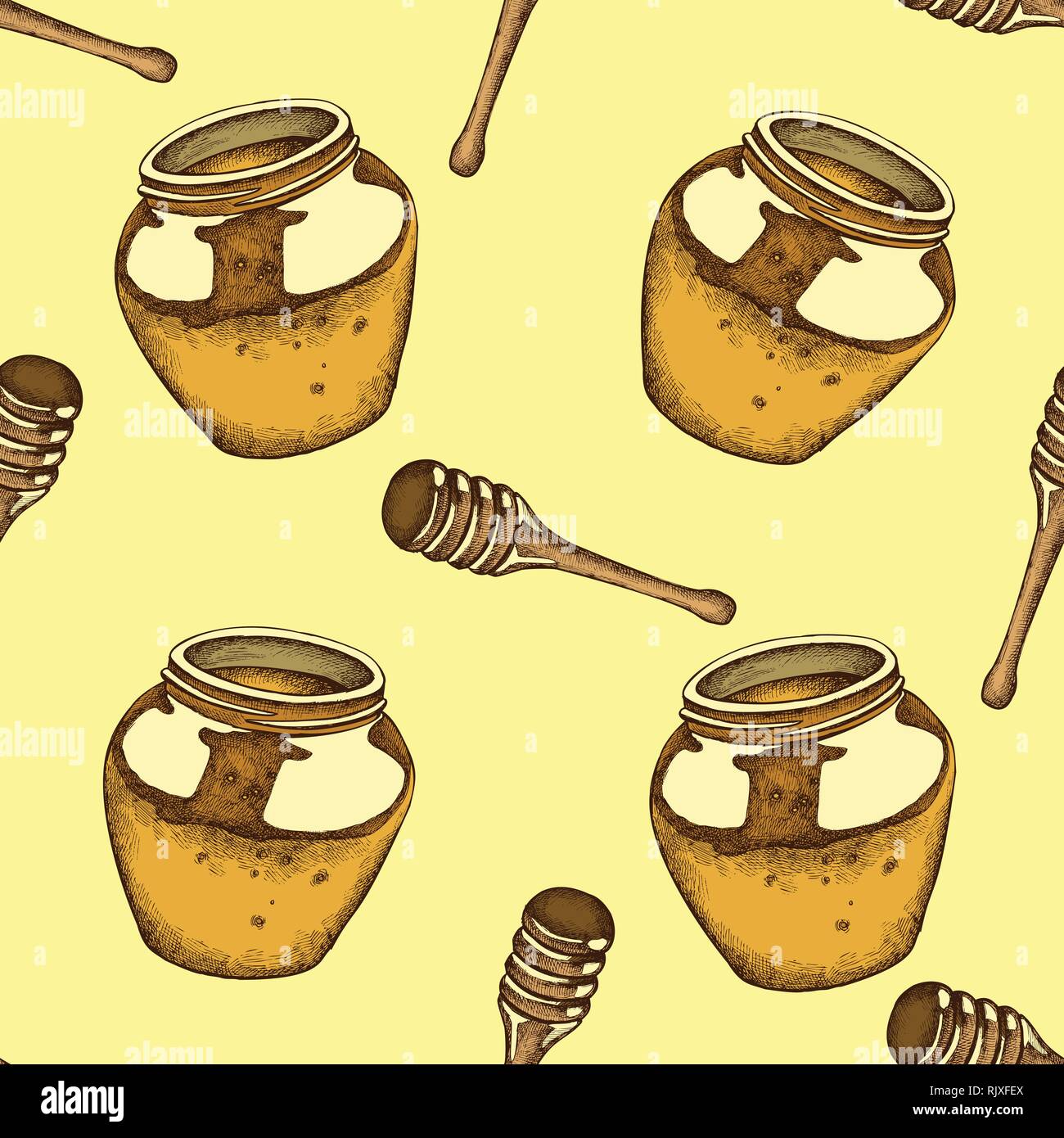 Seamless pattern with hand drawn colored honey Stock Vector