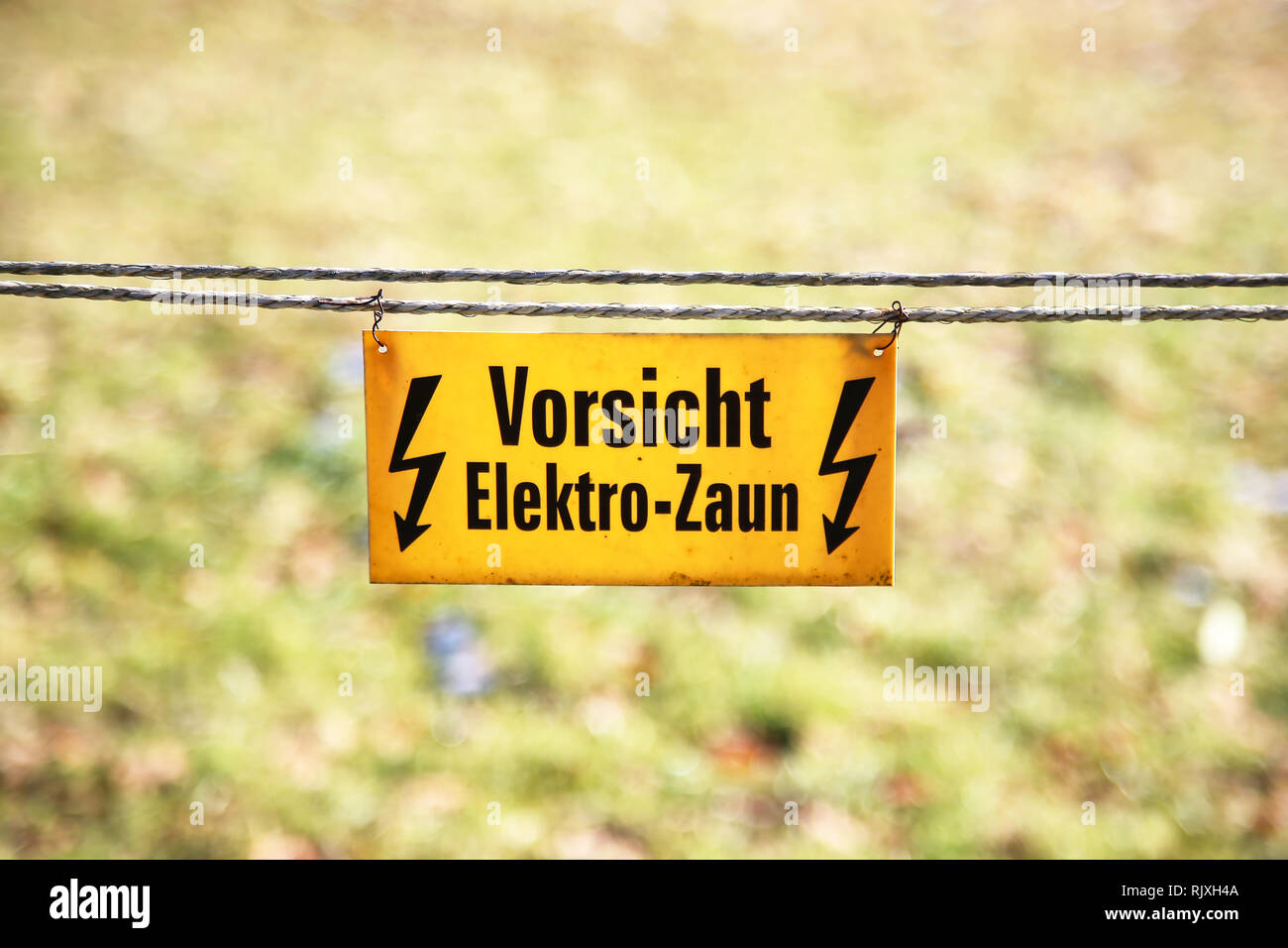Electric Fence Text Caution Electric Fence Stock Photo Alamy