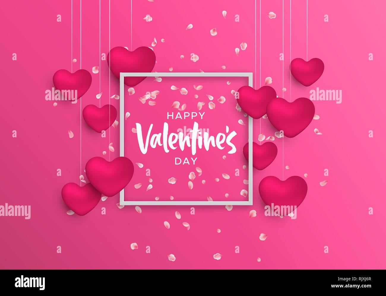 Happy Valentines Day card illustration. Realistic 3d heart shape ...