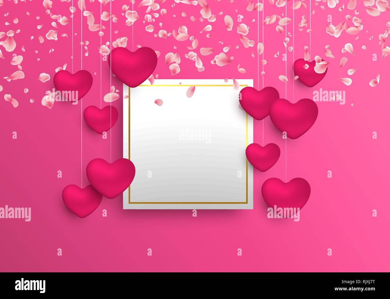 Happy Valentines Day illustration template. Realistic 3d heart shape ...