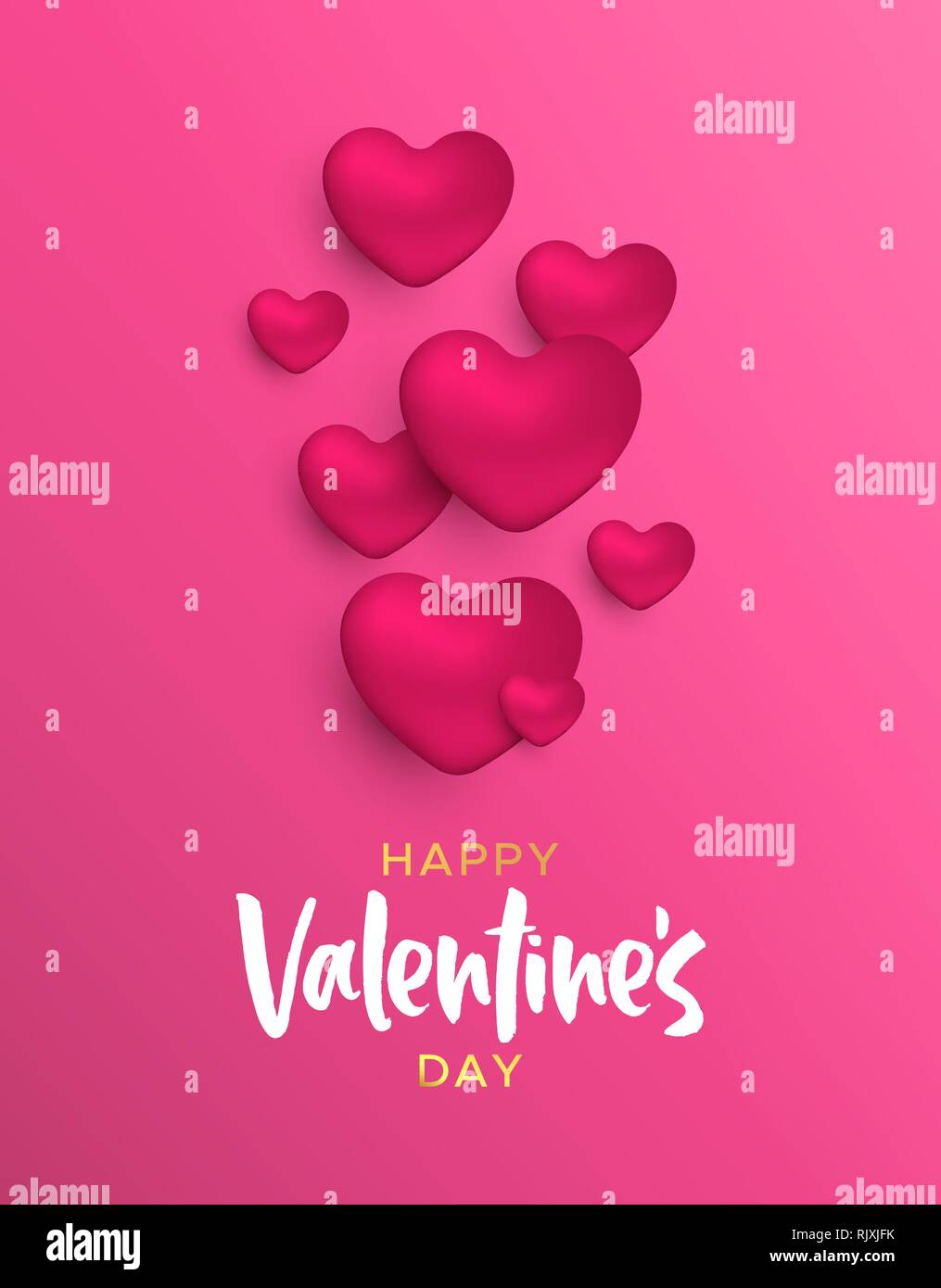 Happy Valentines Day love concept illustration. Realistic 3d heart ...