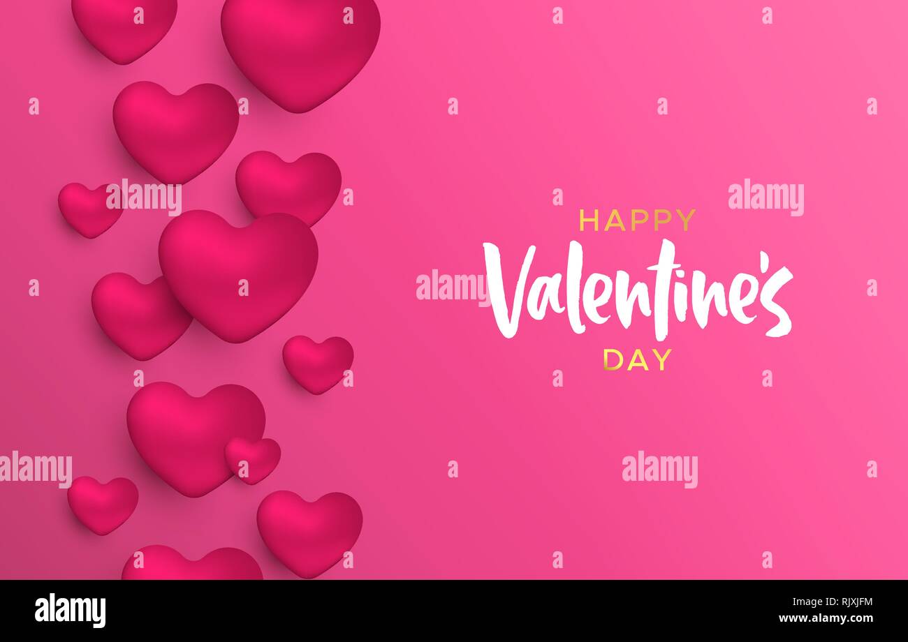 Happy Valentines Day love concept illustration. Realistic 3d heart ...