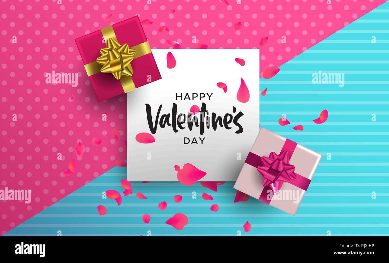 Happy Valentines Day illustration. Realistic 3d element layout in pink