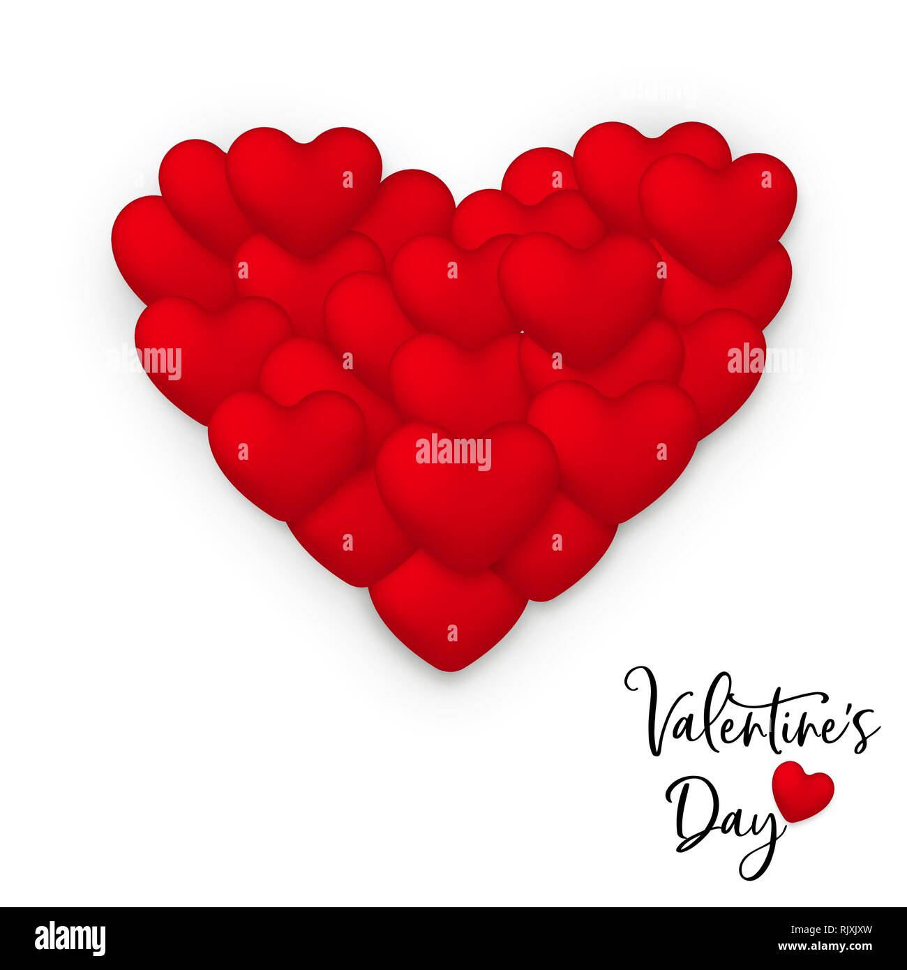 Happy Valentines Day love concept illustration. Red heart 3d shape ...