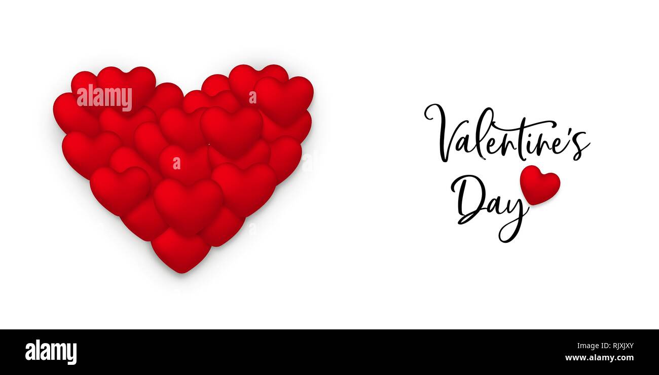 Happy Valentines Day love concept illustration. Red 3d heart shape ...