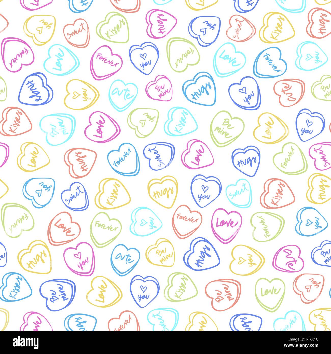 Valentines Day seamless pattern of cute colorful hand drawn candy