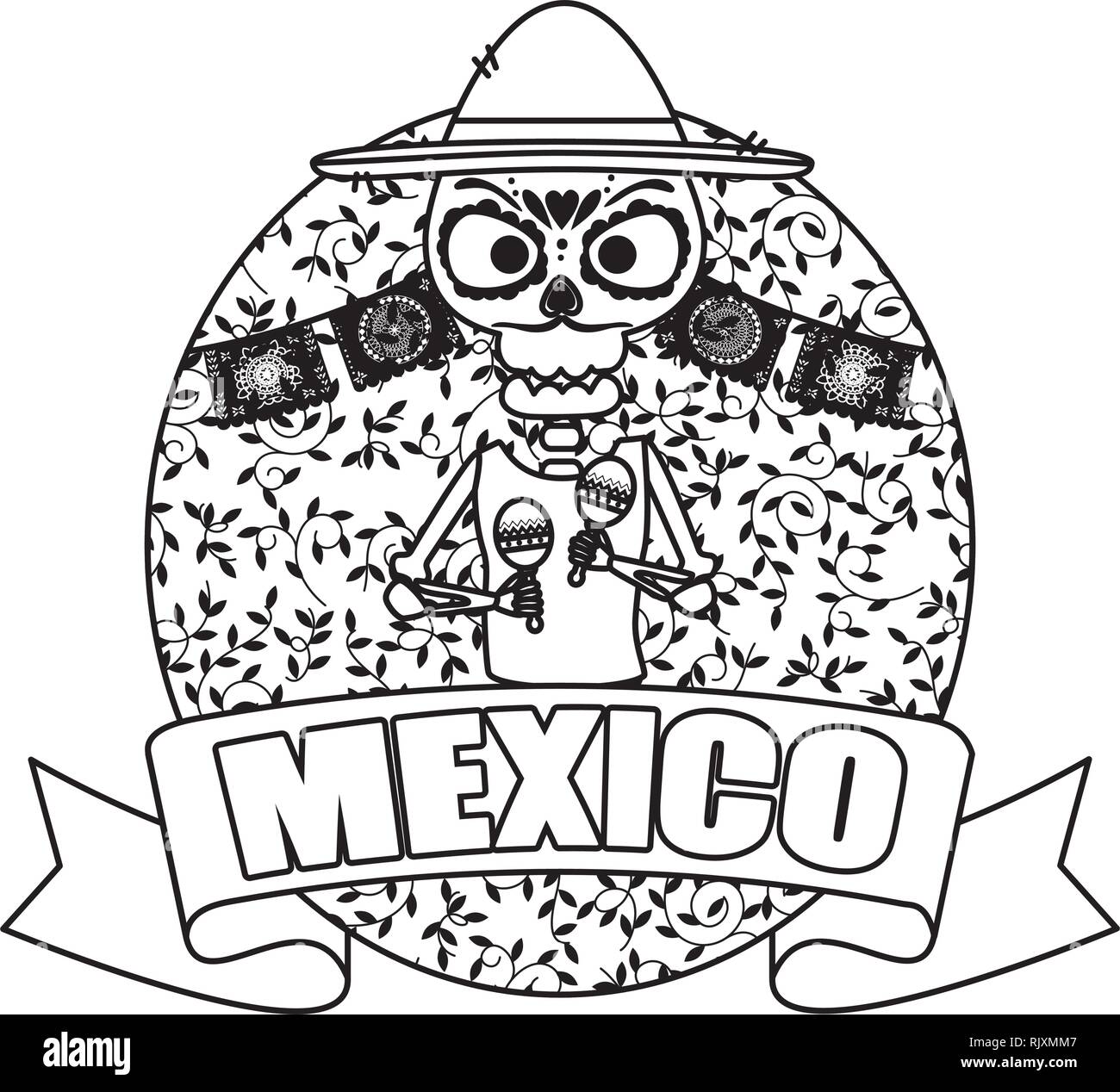skeleton mexican with hat Stock Vector Image & Art - Alamy