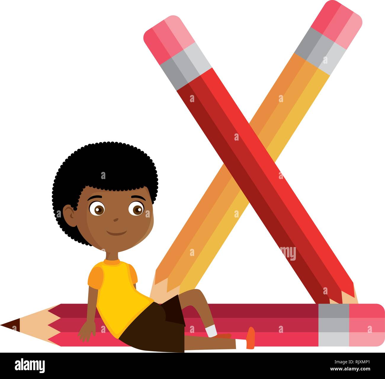 little boy student with pencils character Stock Vector Image & Art - Alamy