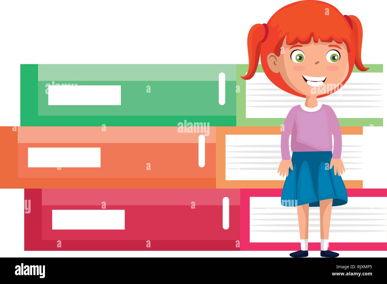 little student girl with pile books character Stock Vector Image & Art ...